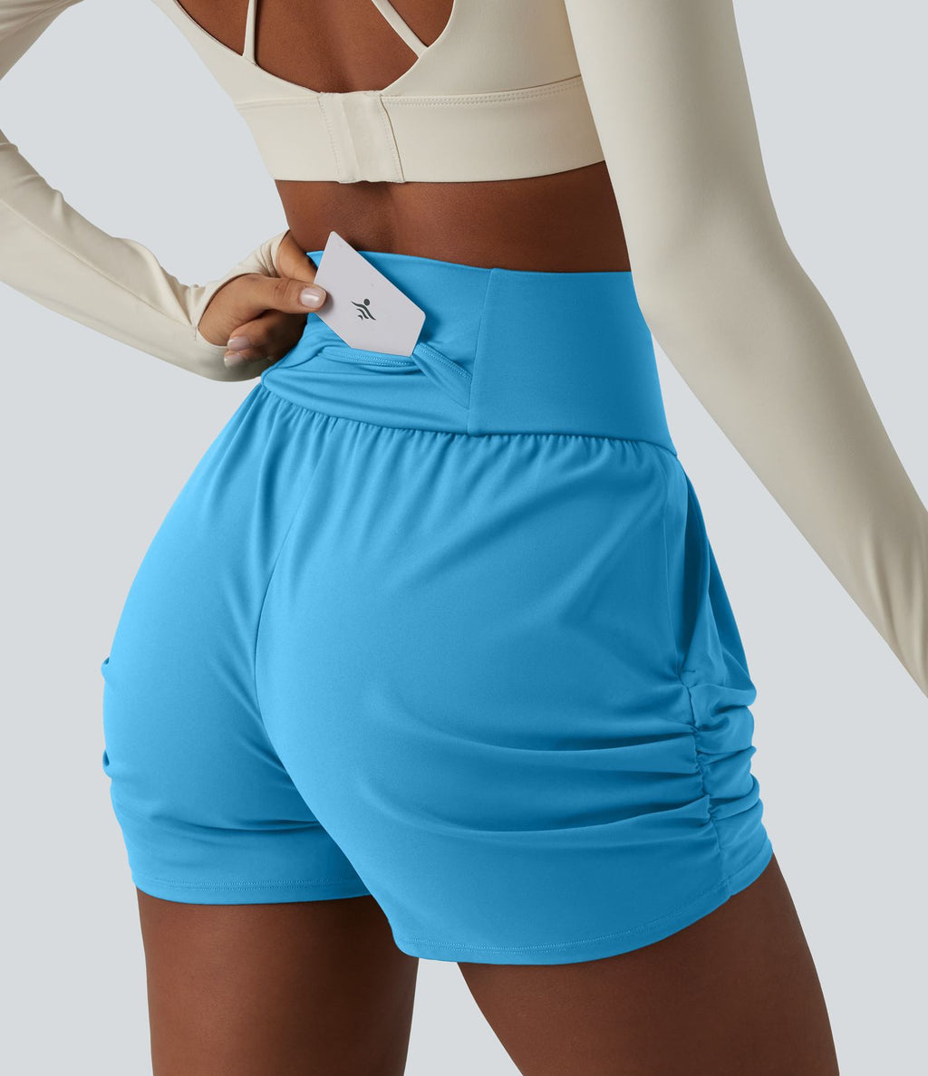 Short de yoga SoftlyZero™ Airy taille haute froncé effet frais InstantCool 7,5 cm avec poches