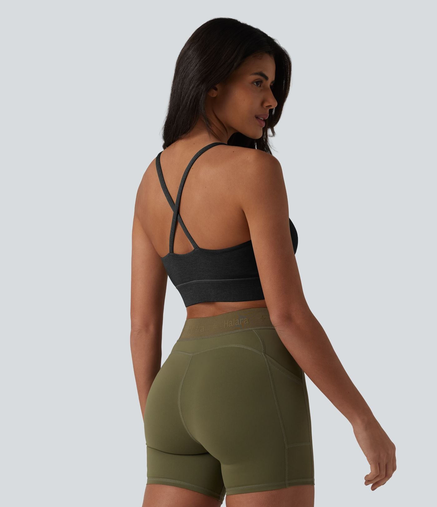 Brassière de sport chinée maintien modéré, dos nu croisé et soutien-gorge intégré