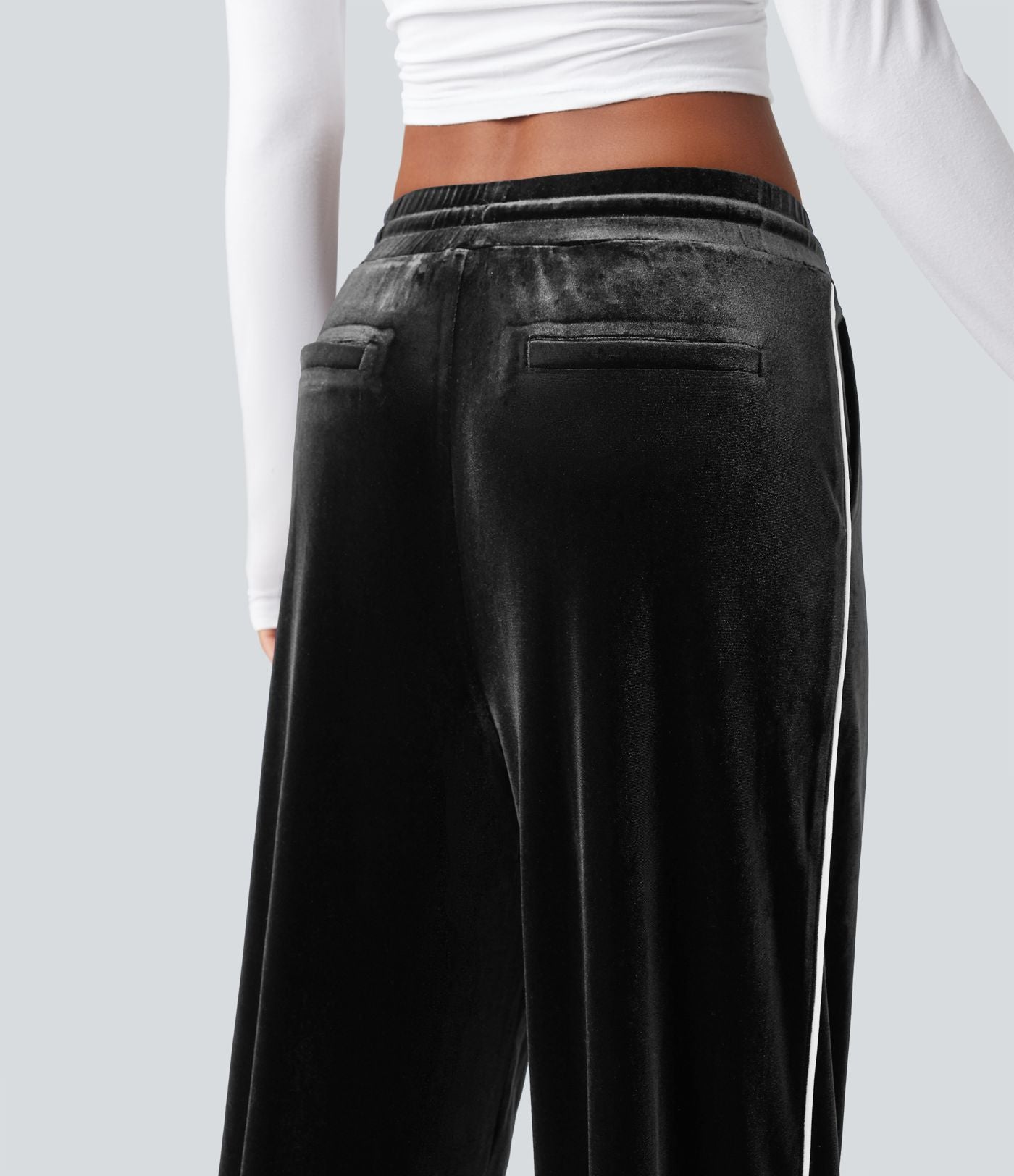 Pantalon décontracté droit en velours, taille mi-haute, avec cordon et poches