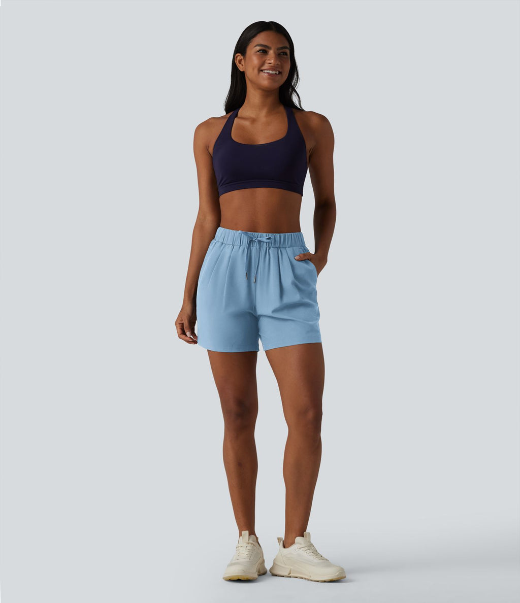 Short de yoga plissé taille haute élastique 12,5 cm avec cordon de serrage et poches