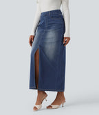 Jupe longue droite en denim délavé Halara Flex™ taille haute avec poches