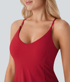 Softlyzero™ Airy Robe de danse courte évasée dos-nu 2-en-1 avec dos nageur, bretelles ajustables et poches latérales - Édition Easy Peasy