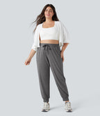 Jogging yoga grande taille froncé taille haute avec cordon de serrage et poches
