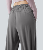 Pantalon yoga large taille haute avec poches