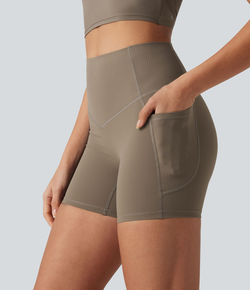 Short cycliste de yoga gainant côtelé taille haute UltraSculpt™ 12,5 cm avec poches