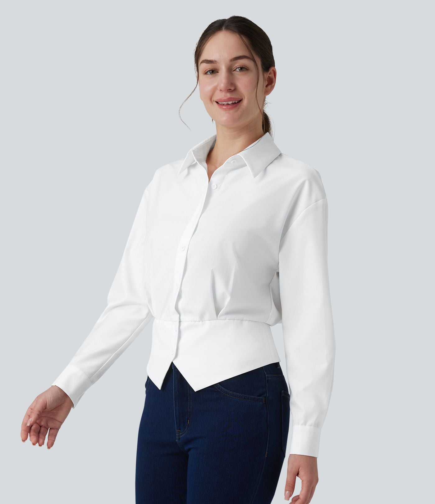 Chemise tailleur col manches longues taille cintrée ajustable