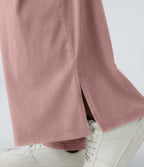 Pantalon Large Casual Taille Haute Boutonnés Fermeture Éclair Plissé Poches Latérales Ourlet Fendu
