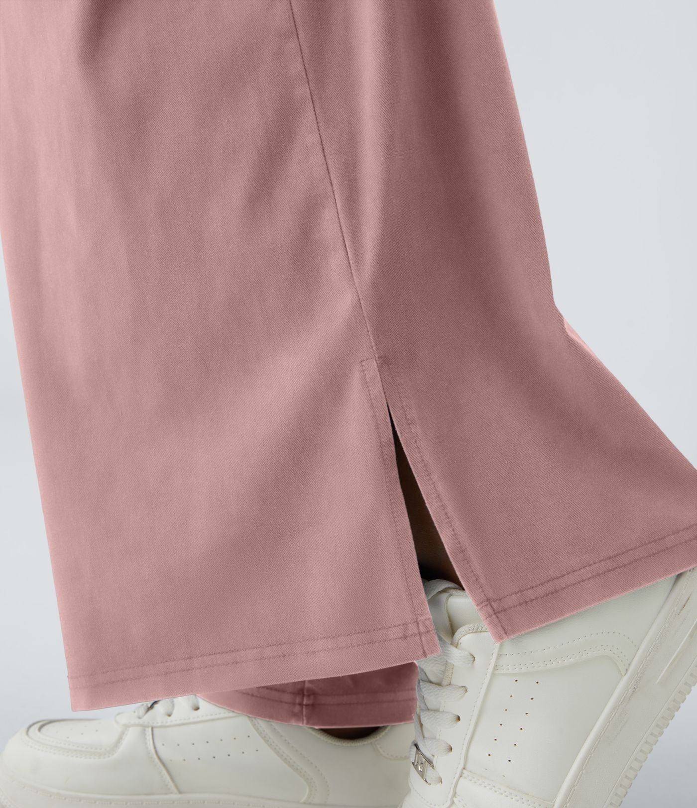 Pantalon Large Casual Taille Haute Boutonnés Fermeture Éclair Plissé Poches Latérales Ourlet Fendu