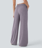 Pantalon large décontracté taille haute avec cordon de serrage et poches latérales
