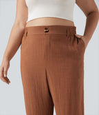 Pantalon de villégiature capri effet lin, grande taille, taille haute, avec poches