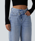 Jean baggy asymétrique Halara Flex™ taille haute effet délavé avec poches