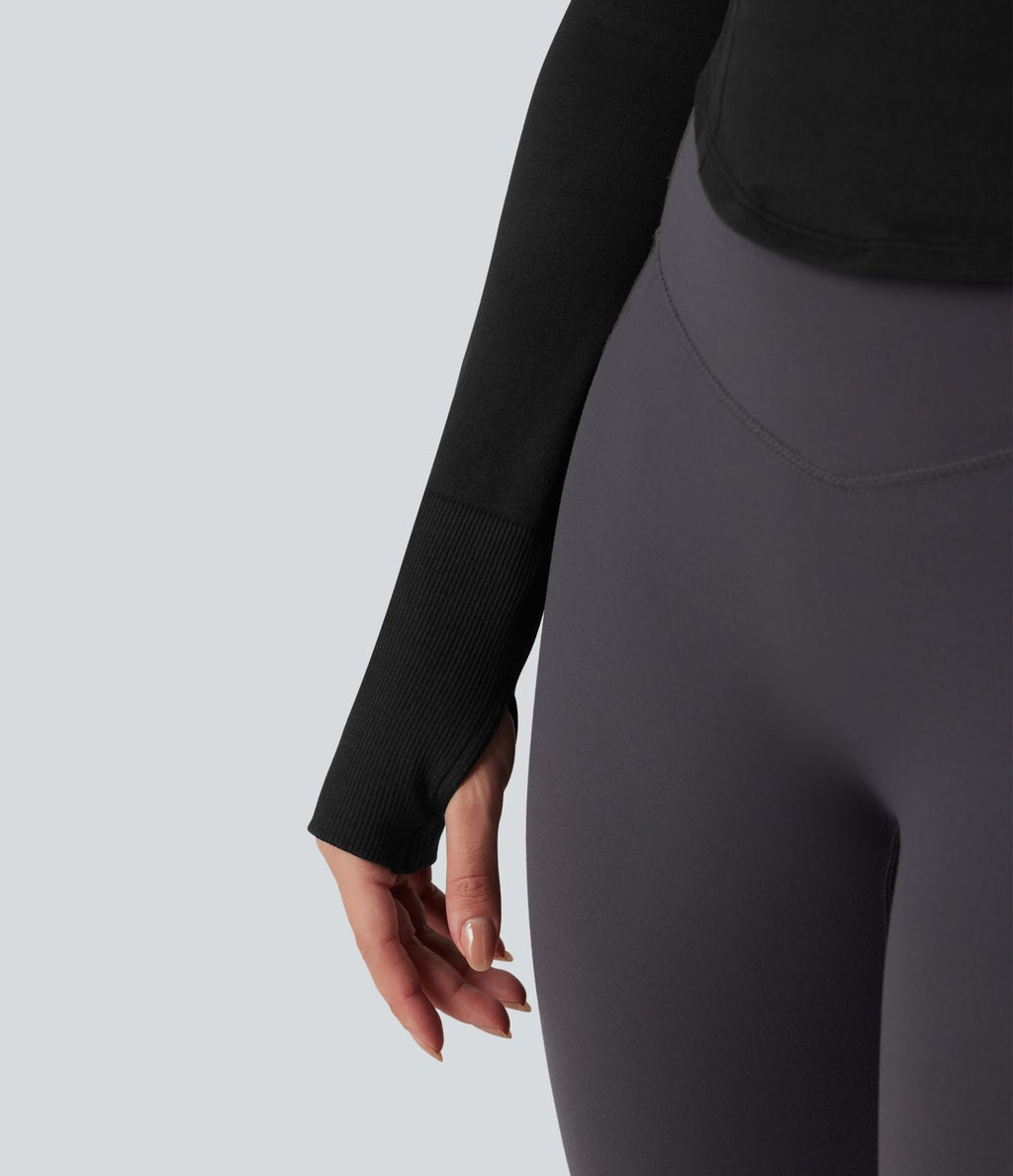 Haut de sport yoga col rond à manches longues avec passants pouces et ourlet arrondi sans couture Seamless Flow