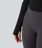 Haut de sport yoga col rond à manches longues avec passants pouces et ourlet arrondi sans couture Seamless Flow