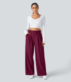 Halara Flex™ Pantalon Tailleur Large Fluide Gaufré Taille Haute Poches Latérales