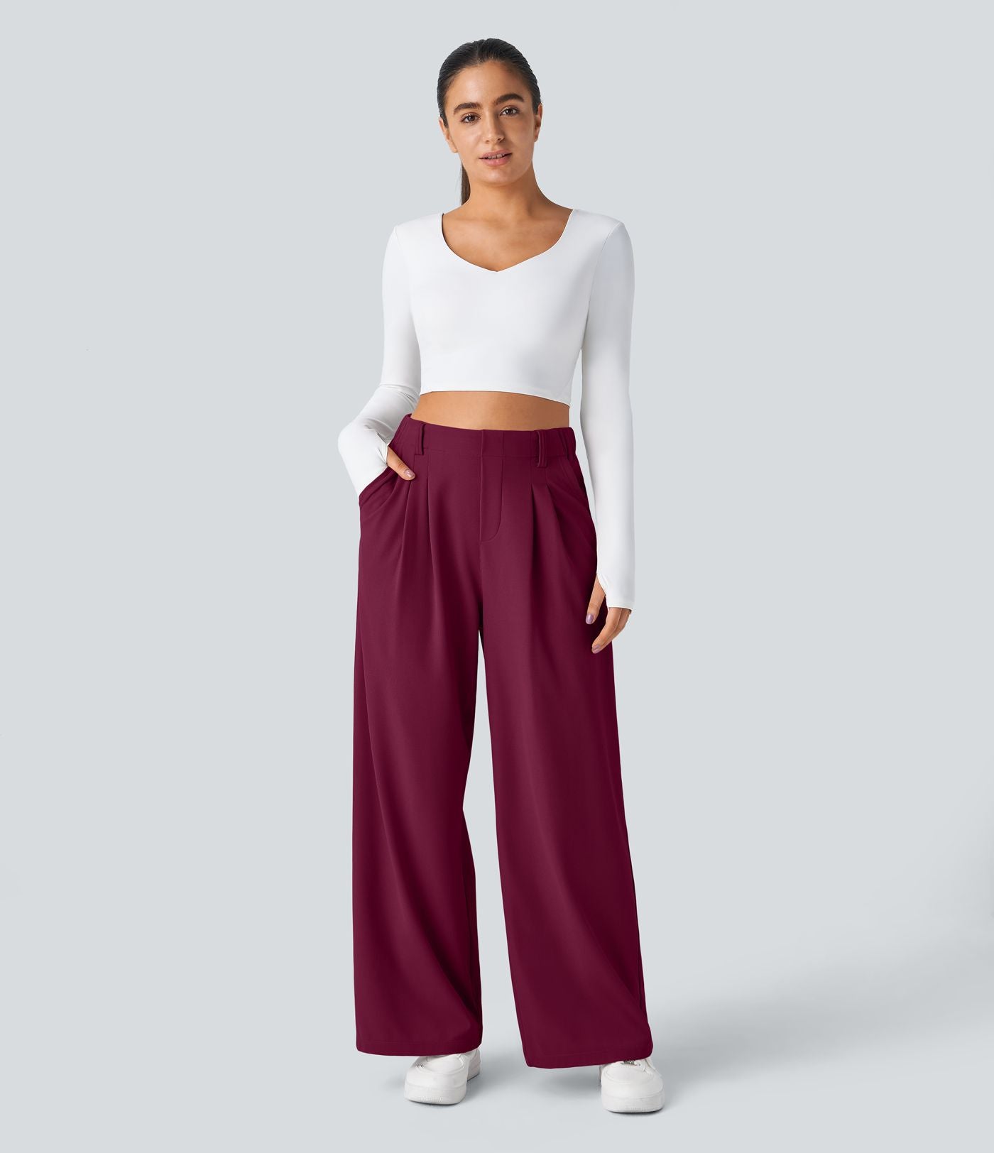 Pantalon Tailleur Large Fluide Halara Flex™ Gaufré Taille Haute Poches Latérales