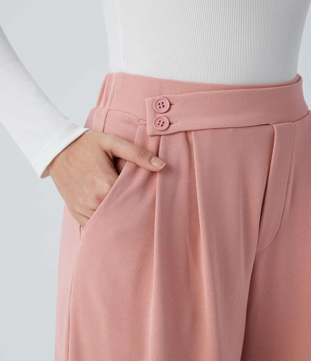 Pantalon taille haute décontracté large en maille gaufrée, avec poches
