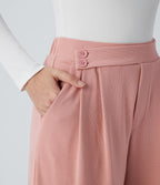 Pantalon taille haute décontracté large en maille gaufrée, avec poches