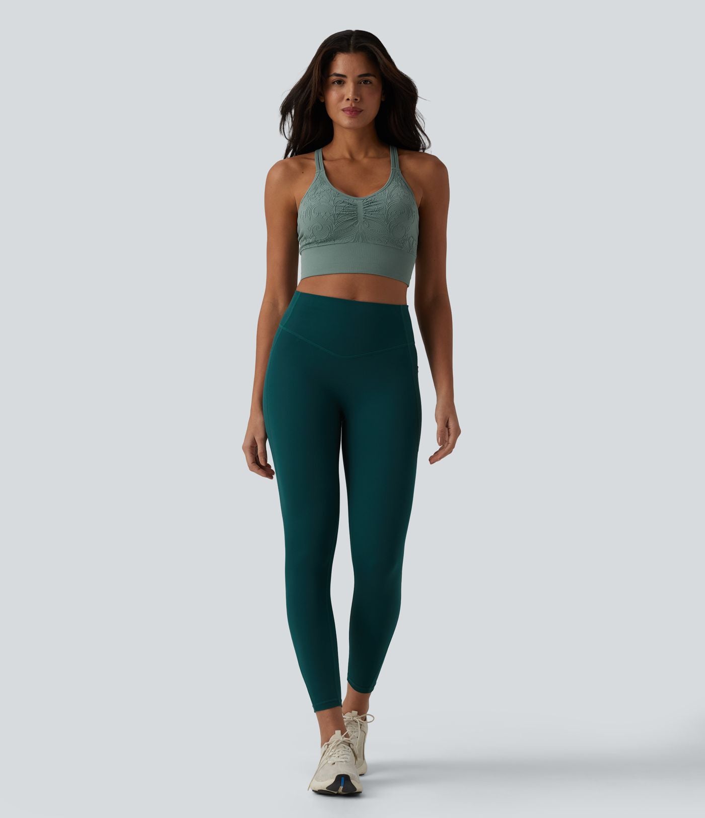 OneForm Débardeur court de yoga sans coutures jacquard dos nu croisé froncé soutien-gorge intégré