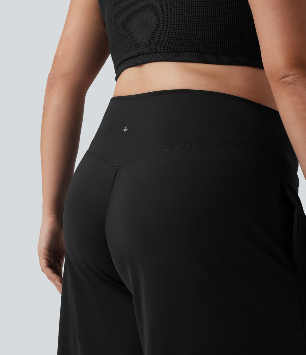 Pantalon corsaire grande taille large SoftlyZero™ Airy taille haute croisée effet frais InstantCool avec poches