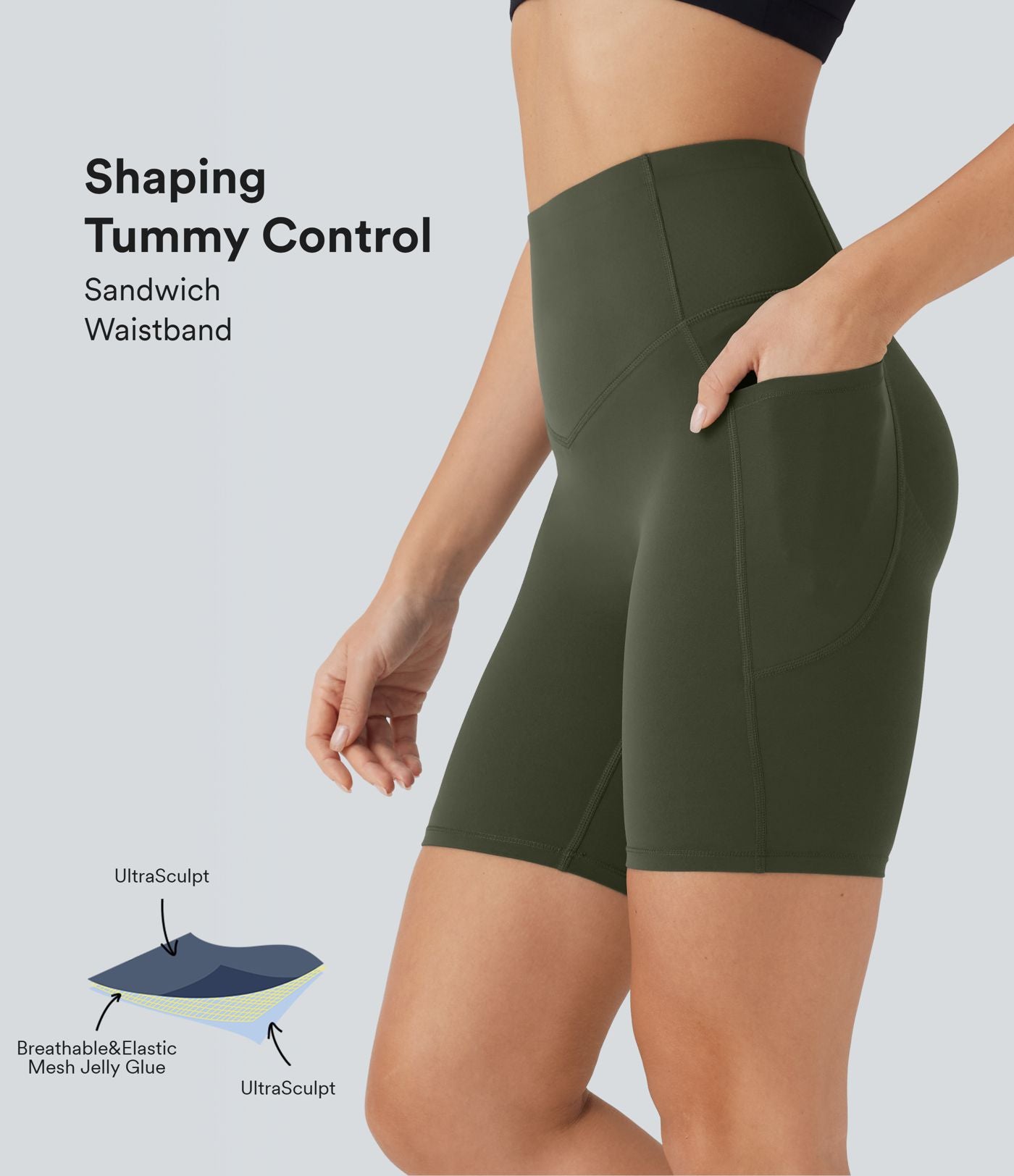 Short cycliste 17,5 cm d'entraînement gainant galbant taille haute avec poches Halara UltraSculpt™