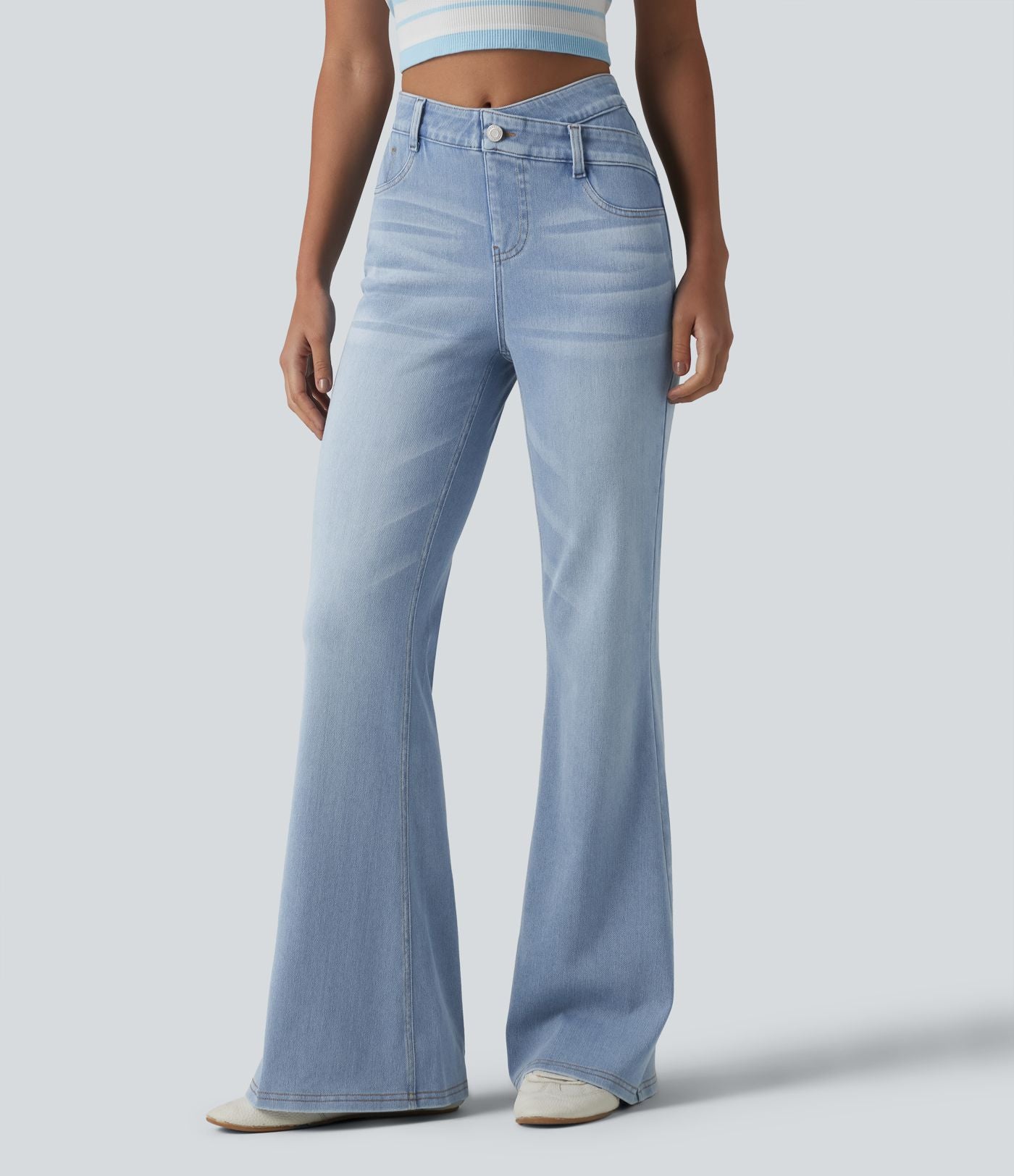 Jean Halara Flex™ taille haute croisé gainant bootcut décontracté avec poches