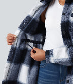 Veste sherpa carreaux manches longues avec cordon de serrage intérieur et poches