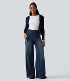 Halara Flex™ Jean large fluide délavé taille haute à rayures avec poches