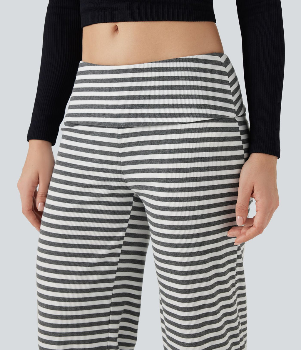 Pantalon évasé rayé taille basse à rabat