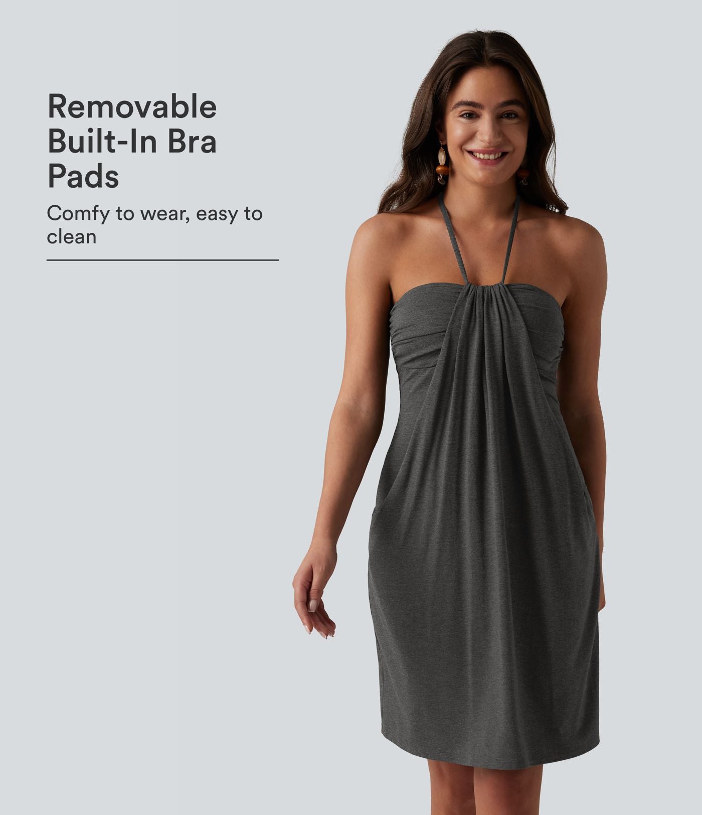 Robe mini dos nu à bretelles, brassière intégrée et poches