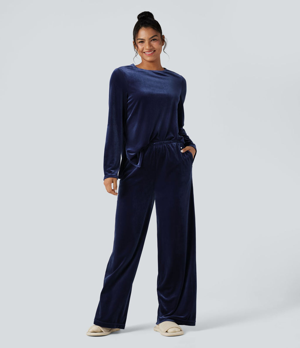 Pantalon détente baggy velours taille haute avec poches