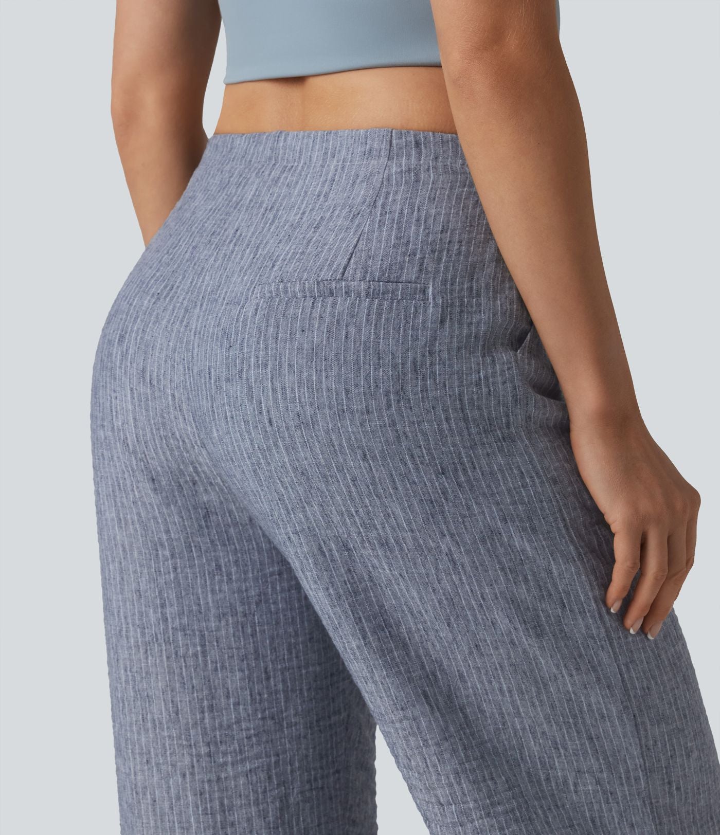 Pantalon décontracté ample rayé taille mi-haute avec cordon de serrage et poches