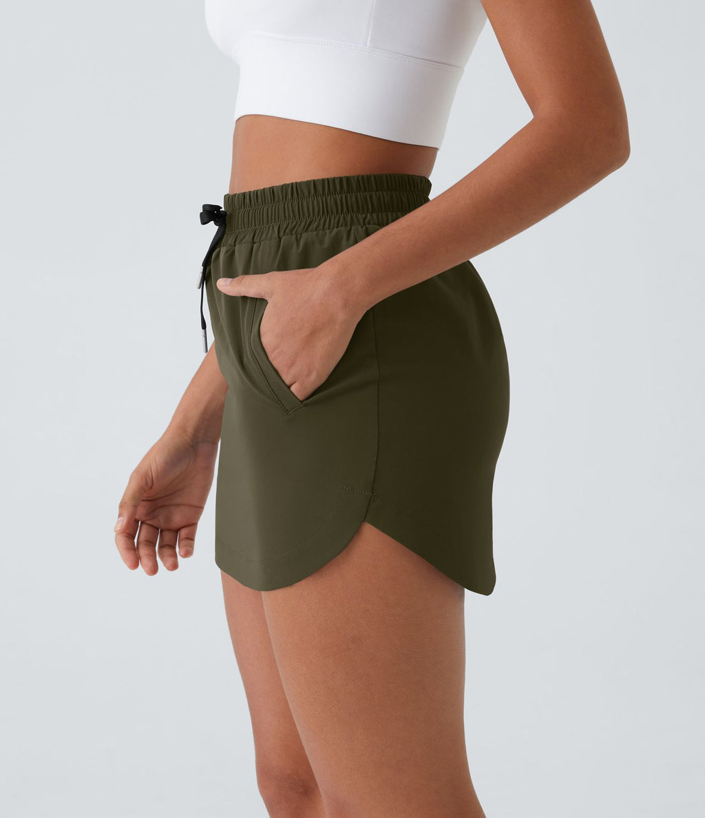 Mini-Jupe Golf Taille Haute Cordon de Serrage Poches Latérales Ourlet Courbé 2 en 1