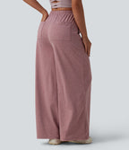 Pantalon de yoga large taille haute avec poches