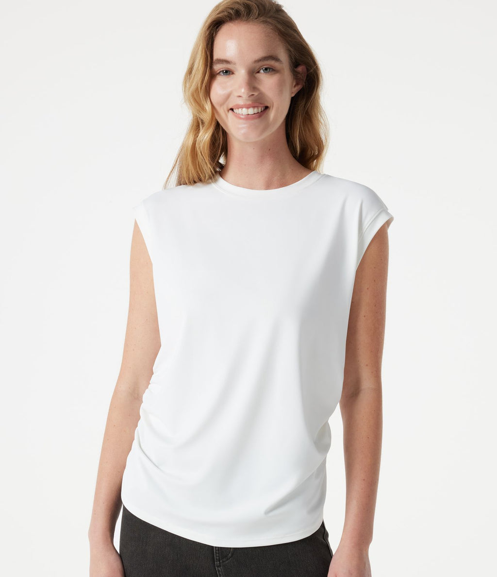 T-shirt casual froncé à col rond et manches courtes