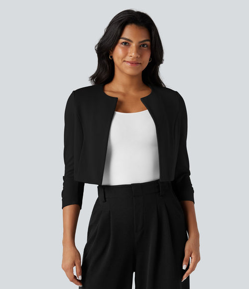 Blazer de travail court col rond manches 3/4