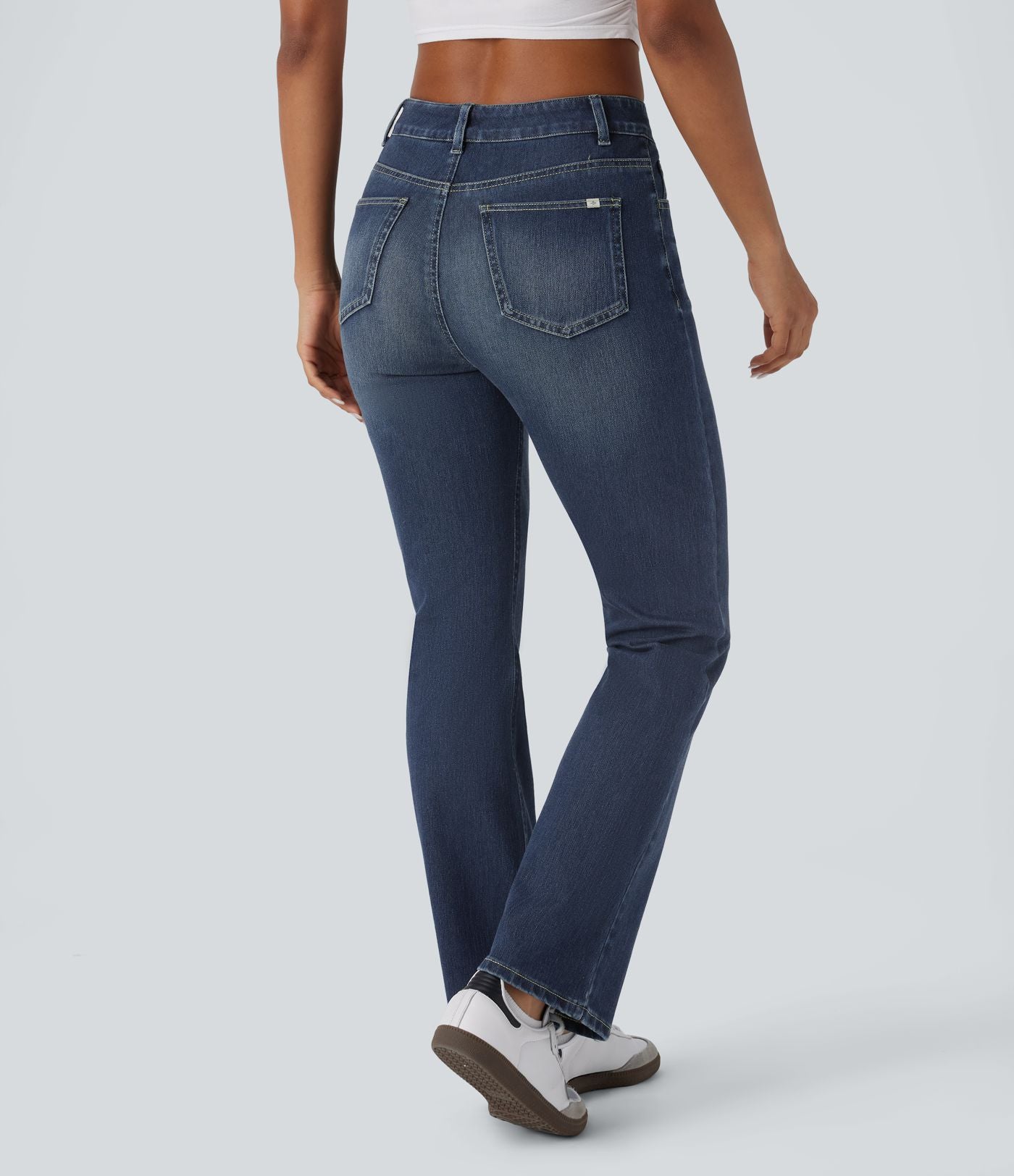 Halara Flex™ Jeans bootcut Casual Taille Haute Multiples Poches Lavés Élastiques et Tricotés Coupe