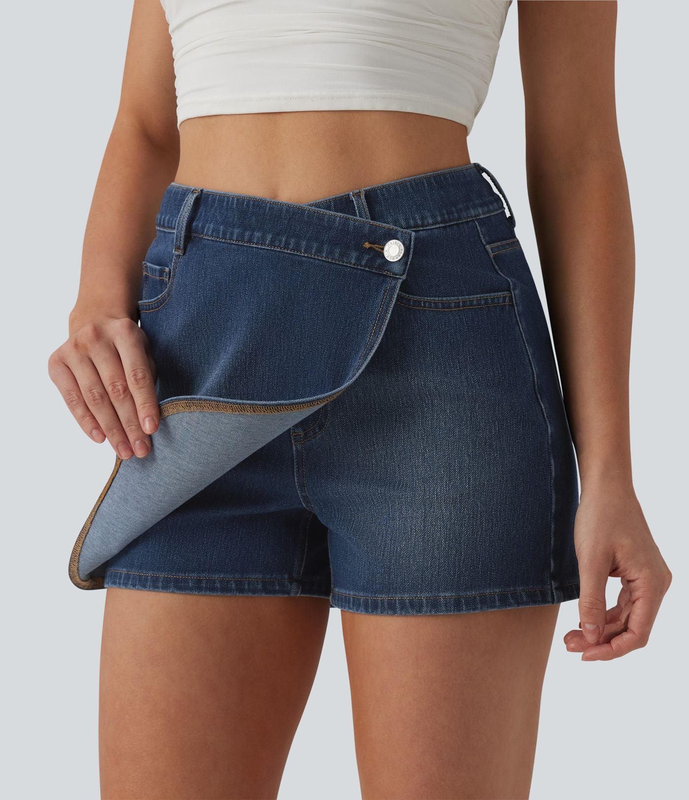 Jupe-short denim Halara Flex™ asymétrique casual taille mi-haute avec poches