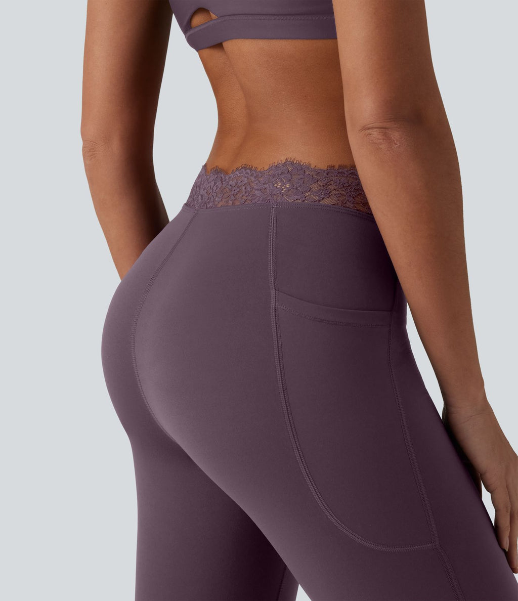 Halara UltraSculpt™ Legging évasé de yoga taille haute en V avec dentelle contrastée et poches