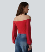 T-shirt SoftlyZero™ Airy décontracté épaules dénudées manches longues en tulle respirant effet frais InstantCool avec brassière intégrée, protection solaire UPF50+