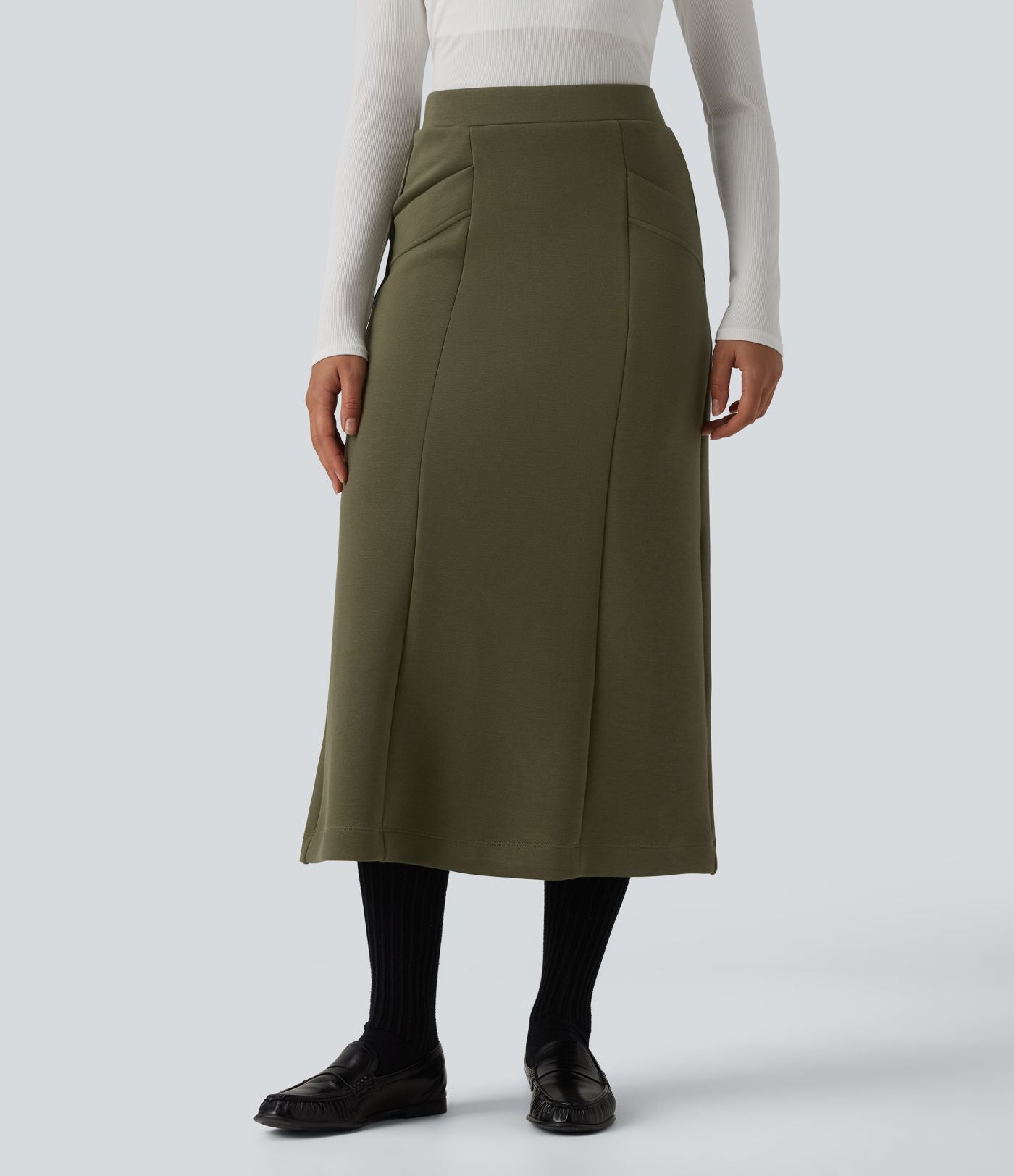 SpacerTek™ Jupe midi tailleur taille haute avec poches