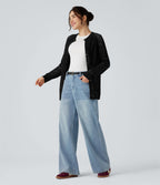 Cardigan ajouré col rond manches longues avec boutons
