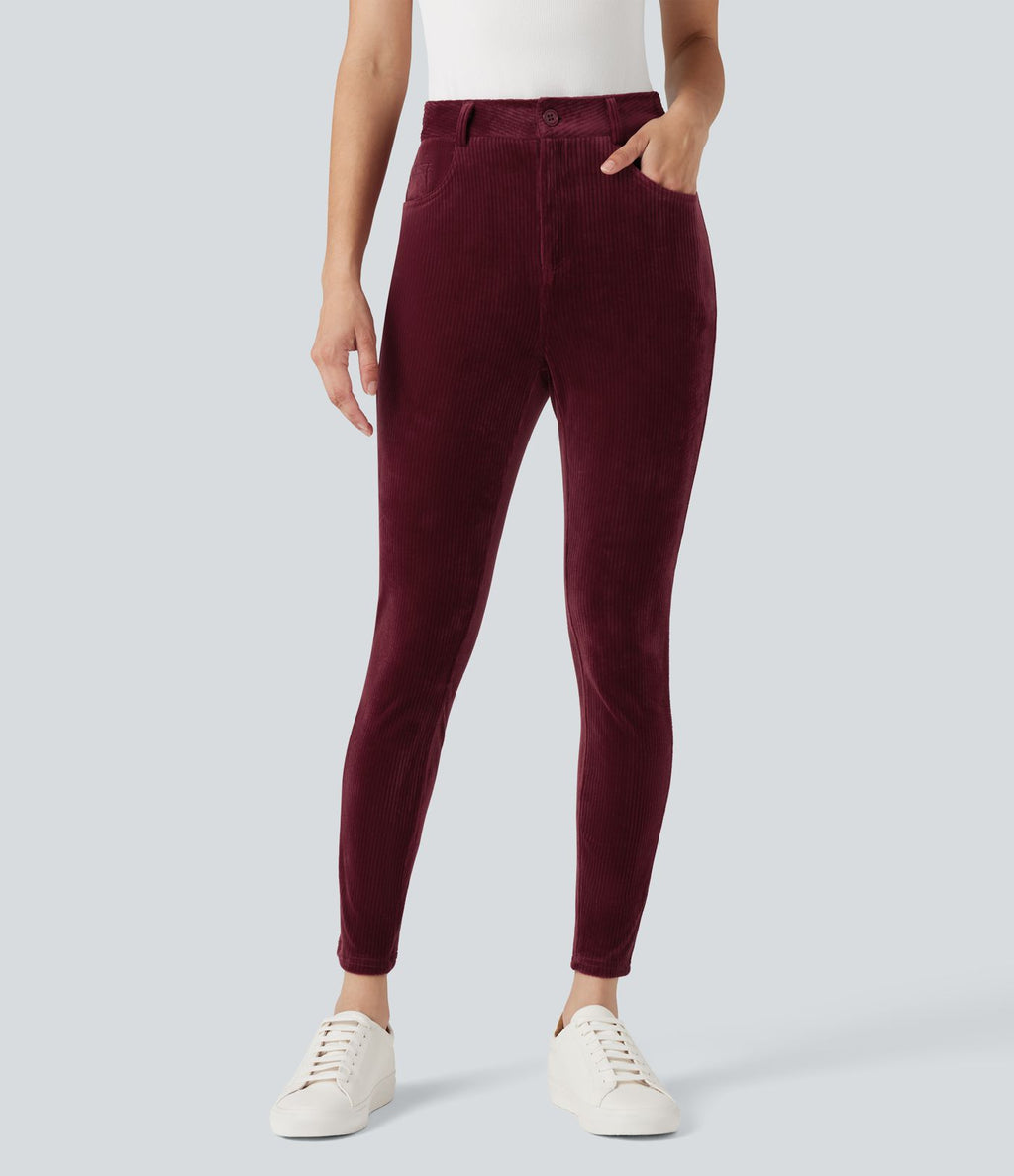 Pantalon velours côtelé taille haute avec poches