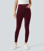 Pantalon velours côtelé taille haute avec poches