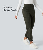 Jogging cargo chino coton taille haute avec poches