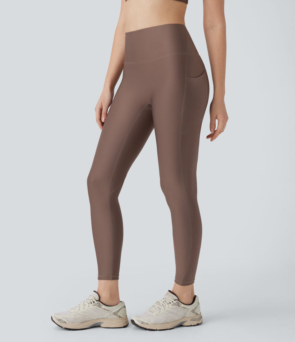 Legging de sport taille haute avec poches latérales effet brillant
