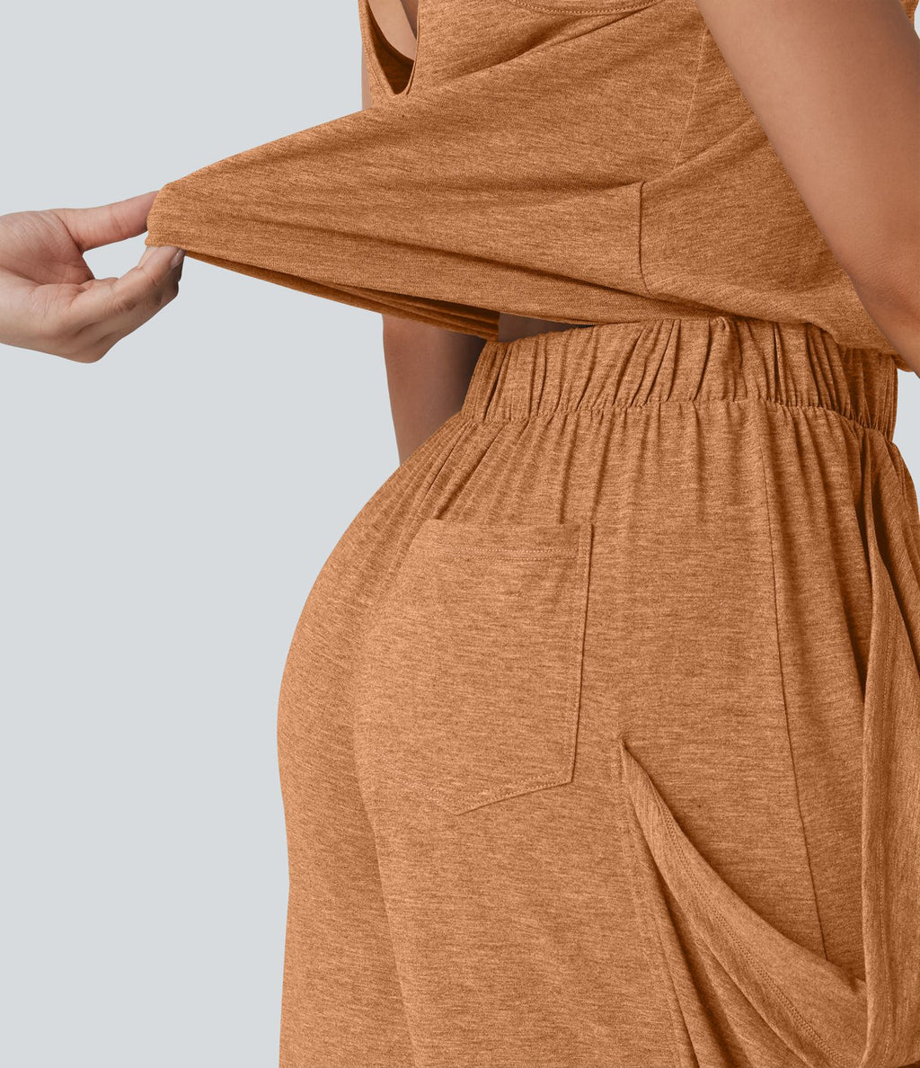 Combinaison décontractée à découpe sans manches jambes larges avec poches, édition Easy-Peezy