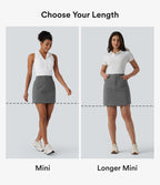 Jupe courte de golf ligne A taille haute avec boutons, zip, poches latérales et fente