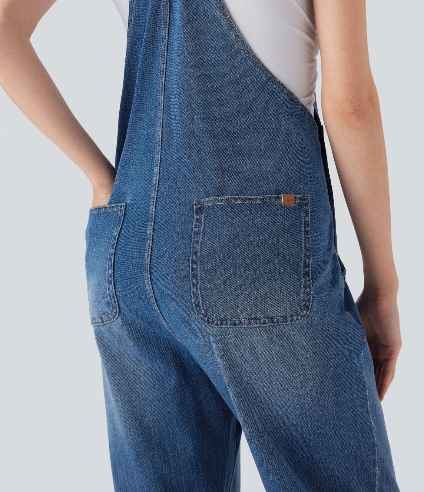 Salopette casual denim Halara Flex™ jambe droite maille extensible avec boutons et multiples poches