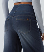 Halara Flex™ Jean large casual baggy taille mi-haute en lyocell drapé effet délavé, avec poches