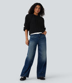 Pull décontracté maille torsadée col rond manches raglan longues coupe décontractée